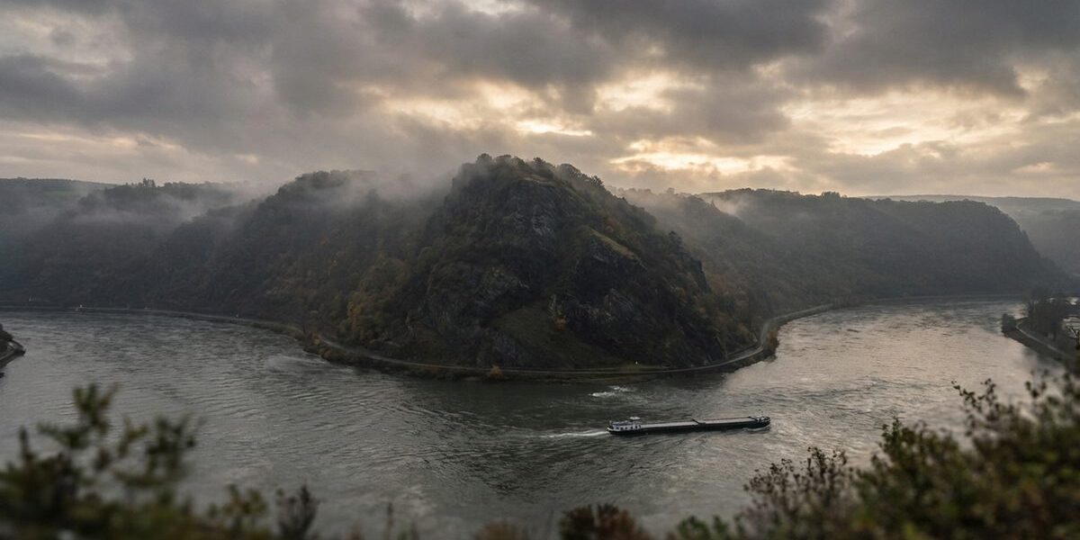 The Loreley rock rising 120 meters above the Rhine with dramatic storm light